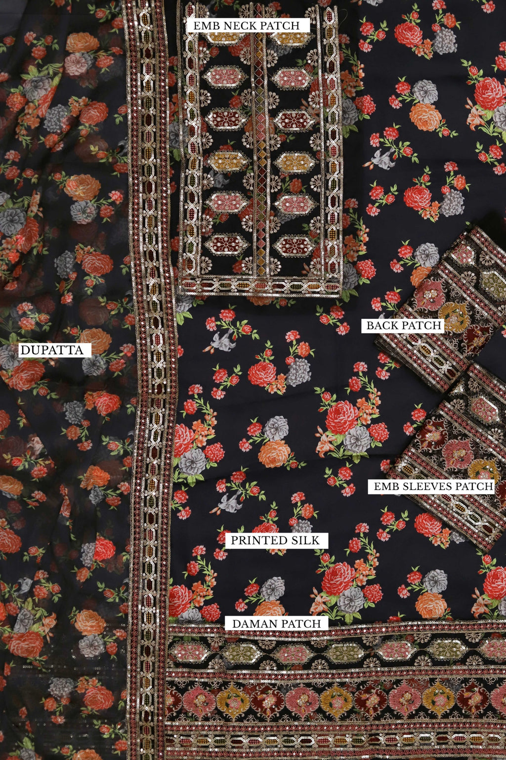 ANEELA’s  3PC PURE SILK WITH 4 SIDE LACE SILK DUPATTA