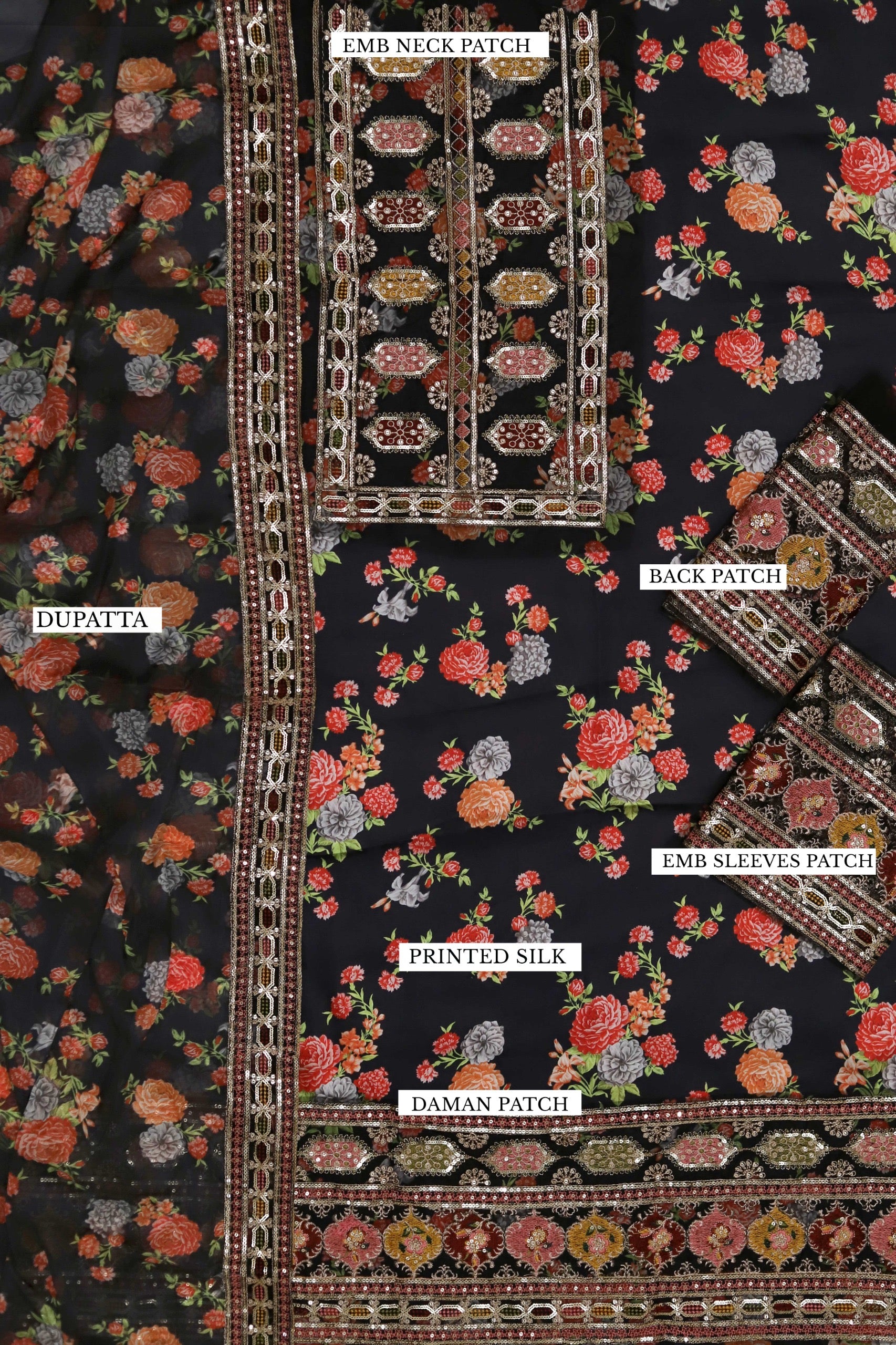 ANEELA’s  3PC PURE SILK WITH 4 SIDE LACE SILK DUPATTA