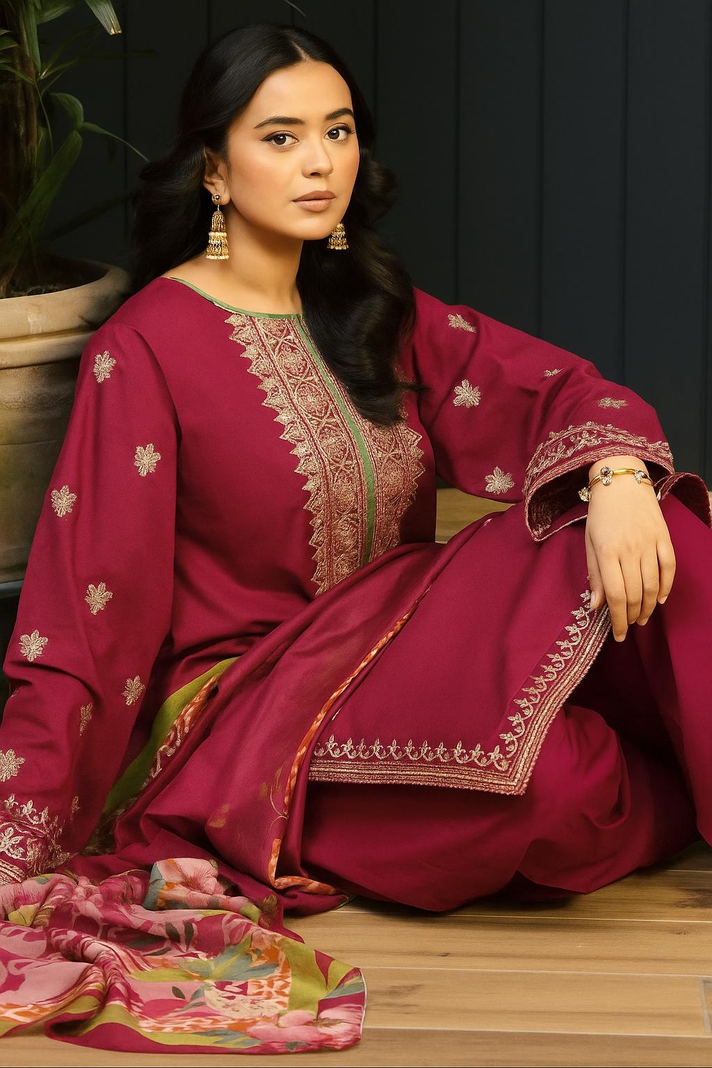 KOKUM 3PC IN WINTER DHANAK FABRIC
